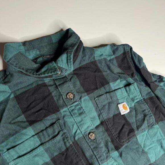 Carhartt Women’s Rugged Flex Flannel Shirt Plaid Green Black Loose Fit Size M - Picture 4 of 5